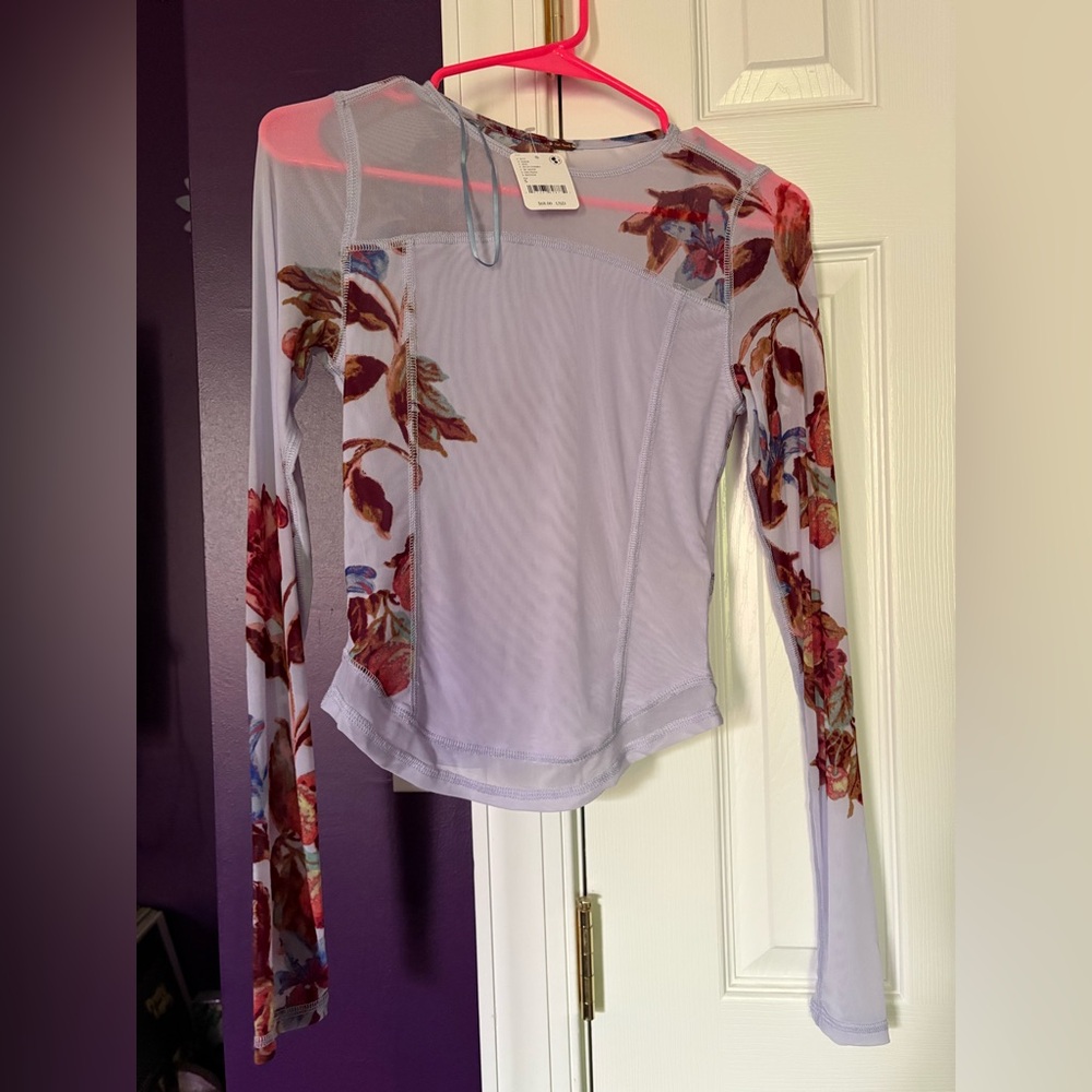 Free People Floral Mesh Long Sleeve Top